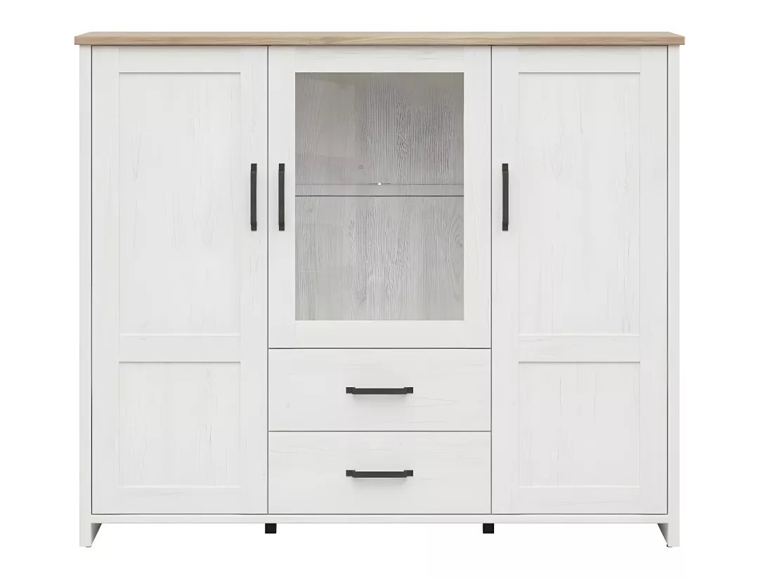 Vaisselier bas 3 portes 2 tiroirs Aksel Blanc et Bois