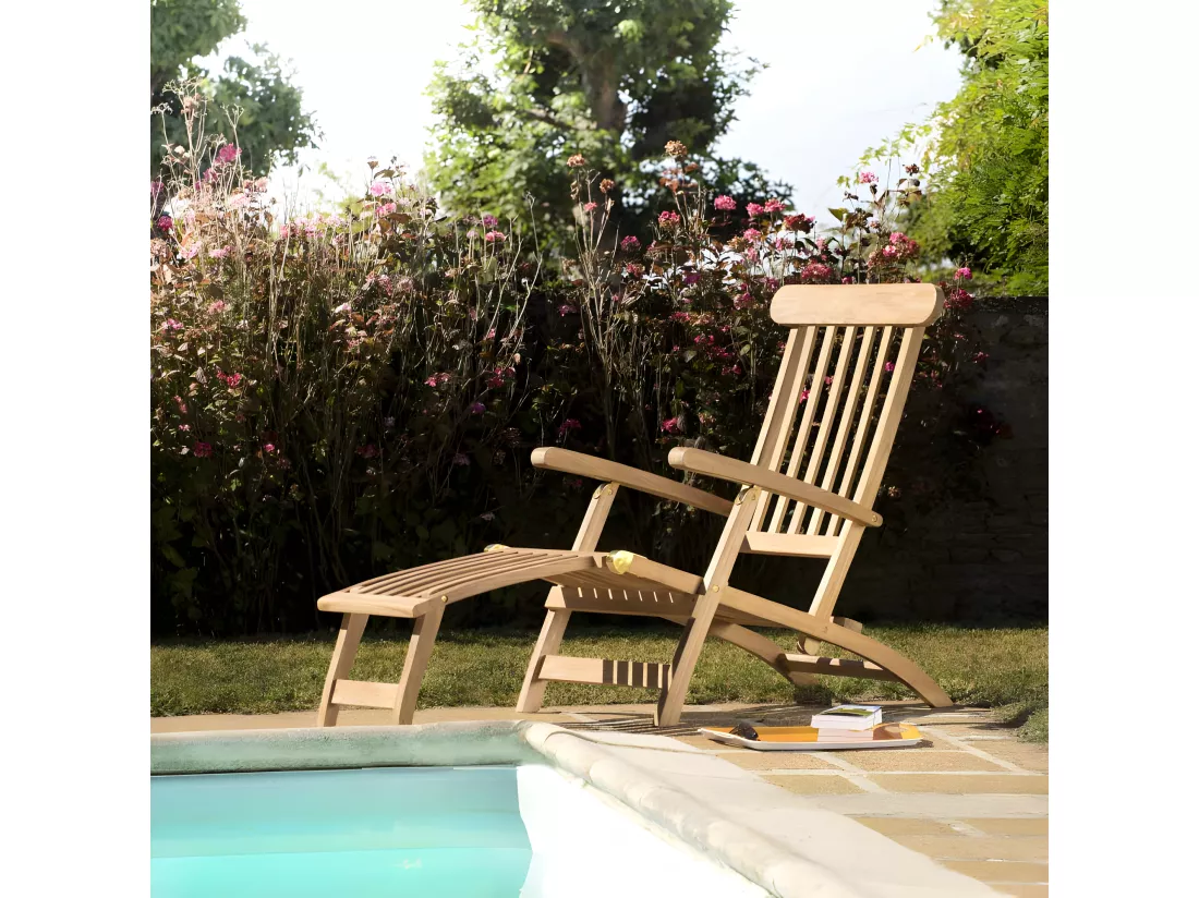 HARRIS - Chaise longue de jardin en bois teck brut
