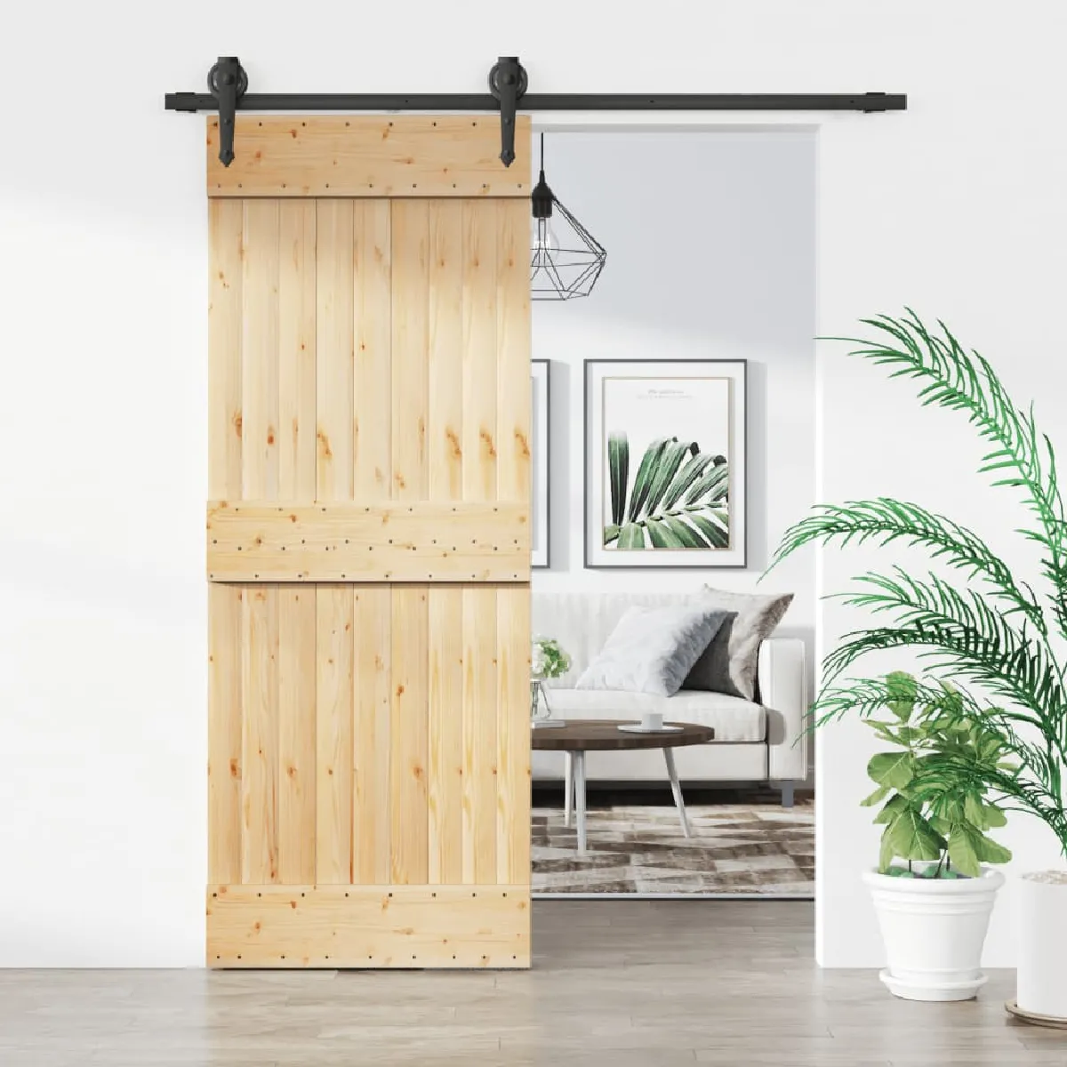 vidaXL Porte coulissante et kit de quincaillerie - 80x210 cm - Pin massif