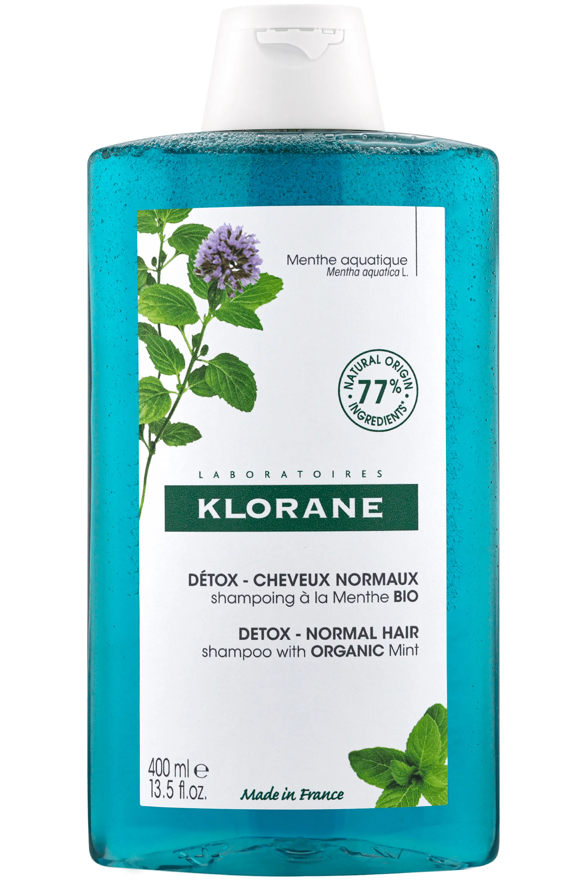 Klorane Shampoing détox à la Menthe aquatique bio pour cheveux normaux-400 ml