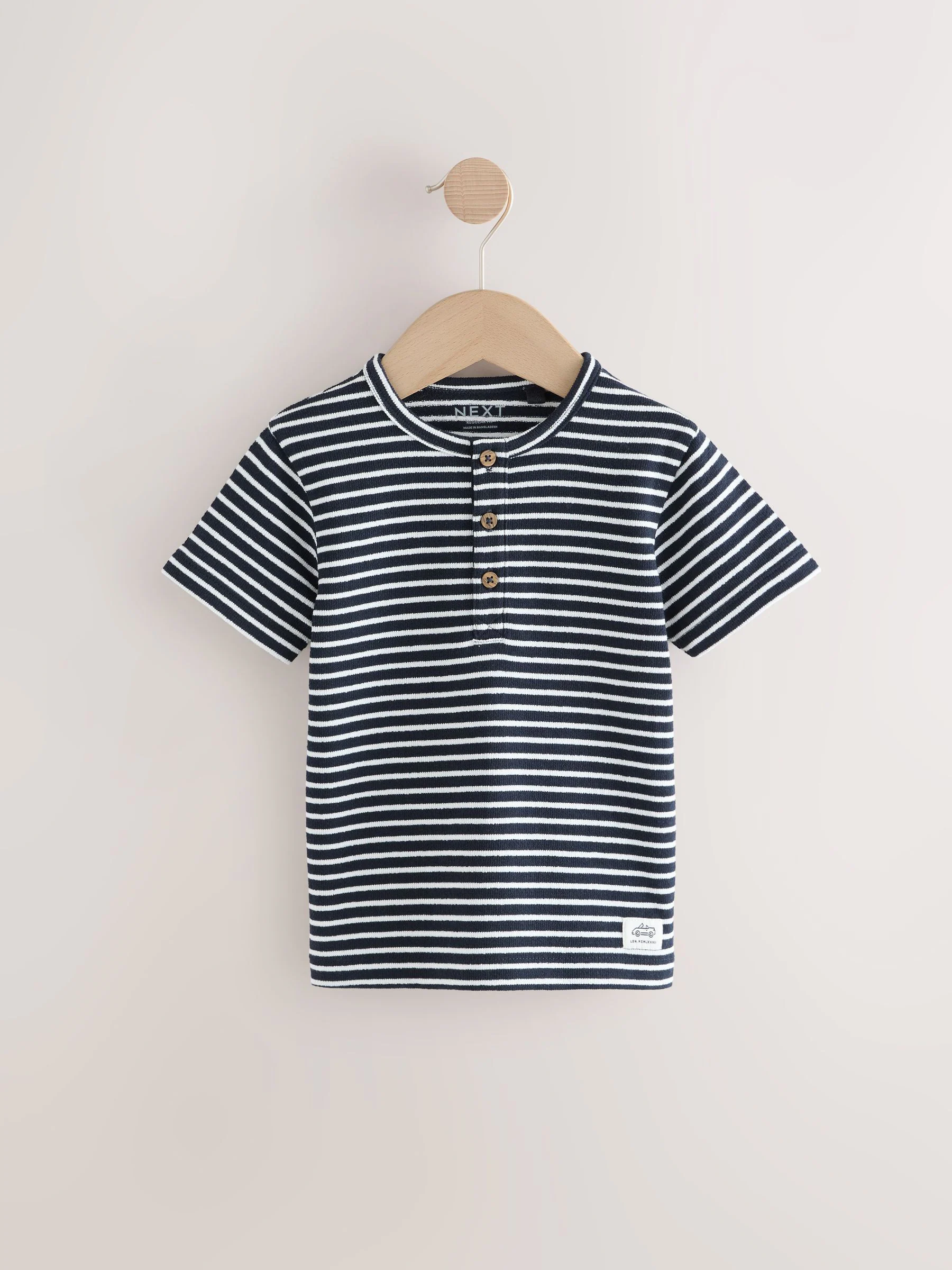 Blauw/marine - Korte mouwen getextureerde henley T-shirts 3 verpakking (3mnd-7jr)