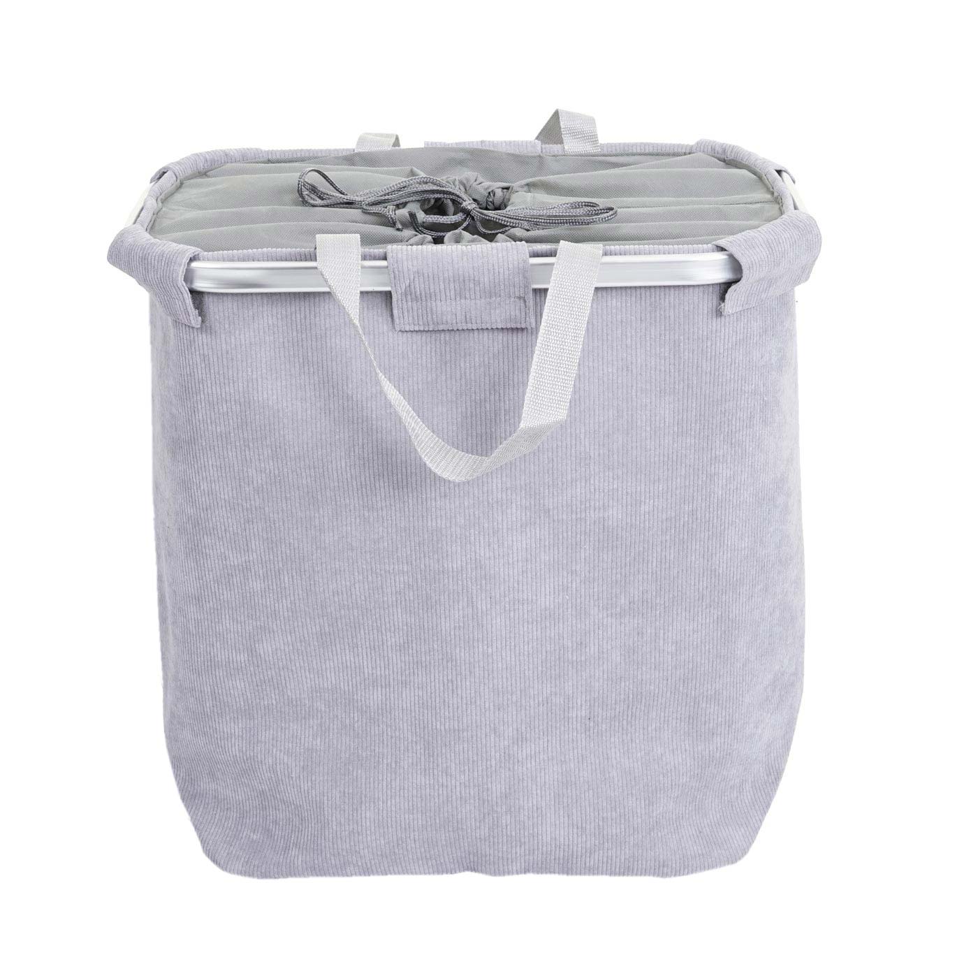 Wäschesammler MCW-C34, Laundry Wäschekorb Wäschebehälter mit Kordelzug, 2 Fächer Henkel 54x52x32cm 89l ~ cord grau