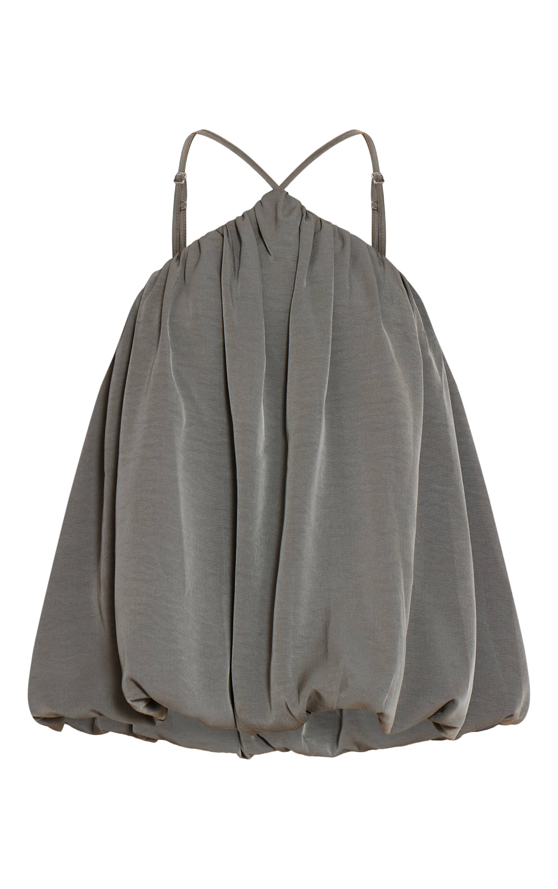 Dark Khaki Top Boule En Mousseline De Soie À Col Licou