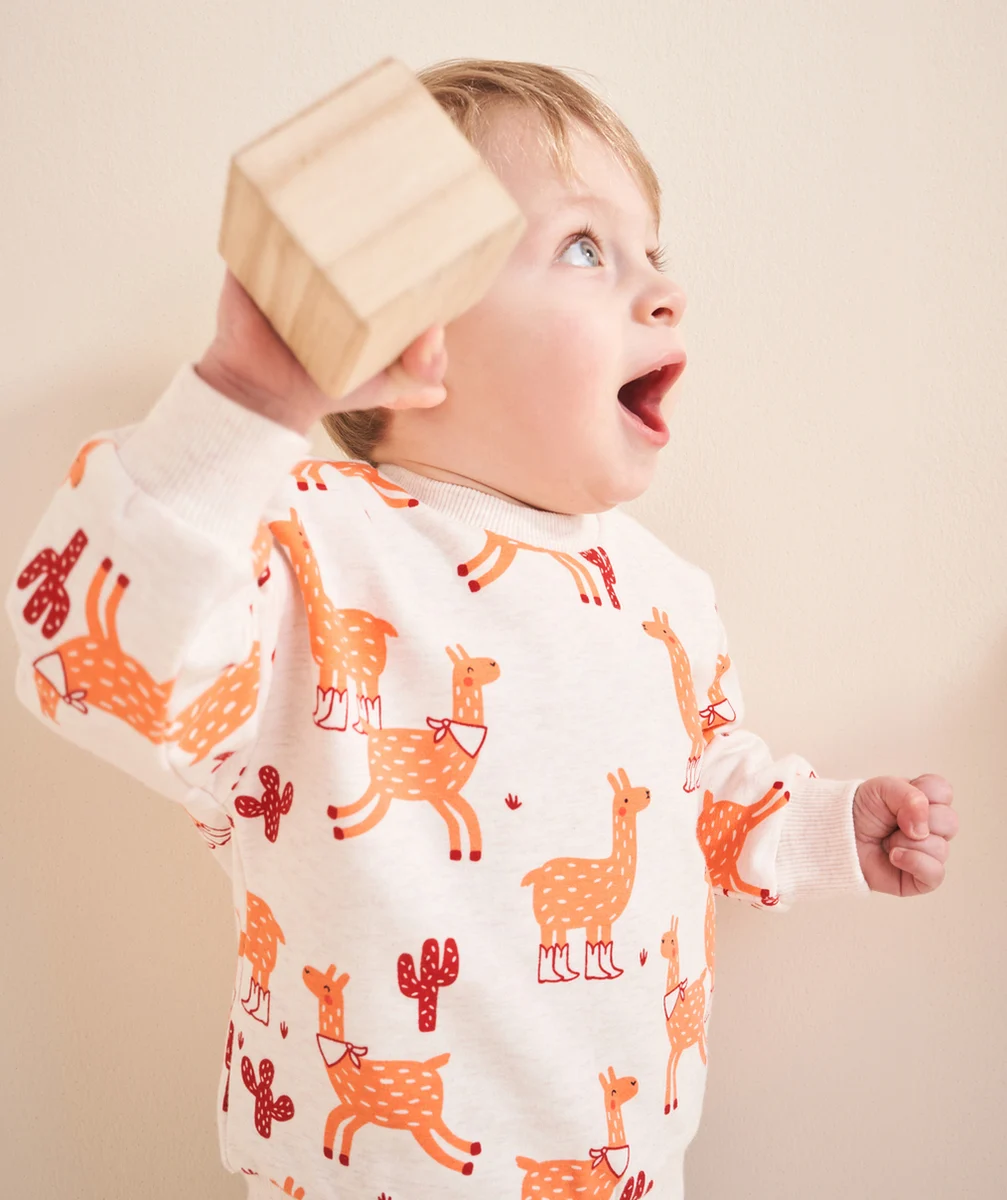 SWEAT BÉBÉ GARÇON EN FIBRES RECYCLÉES ÉCRU CHINÉ AVEC LAMA