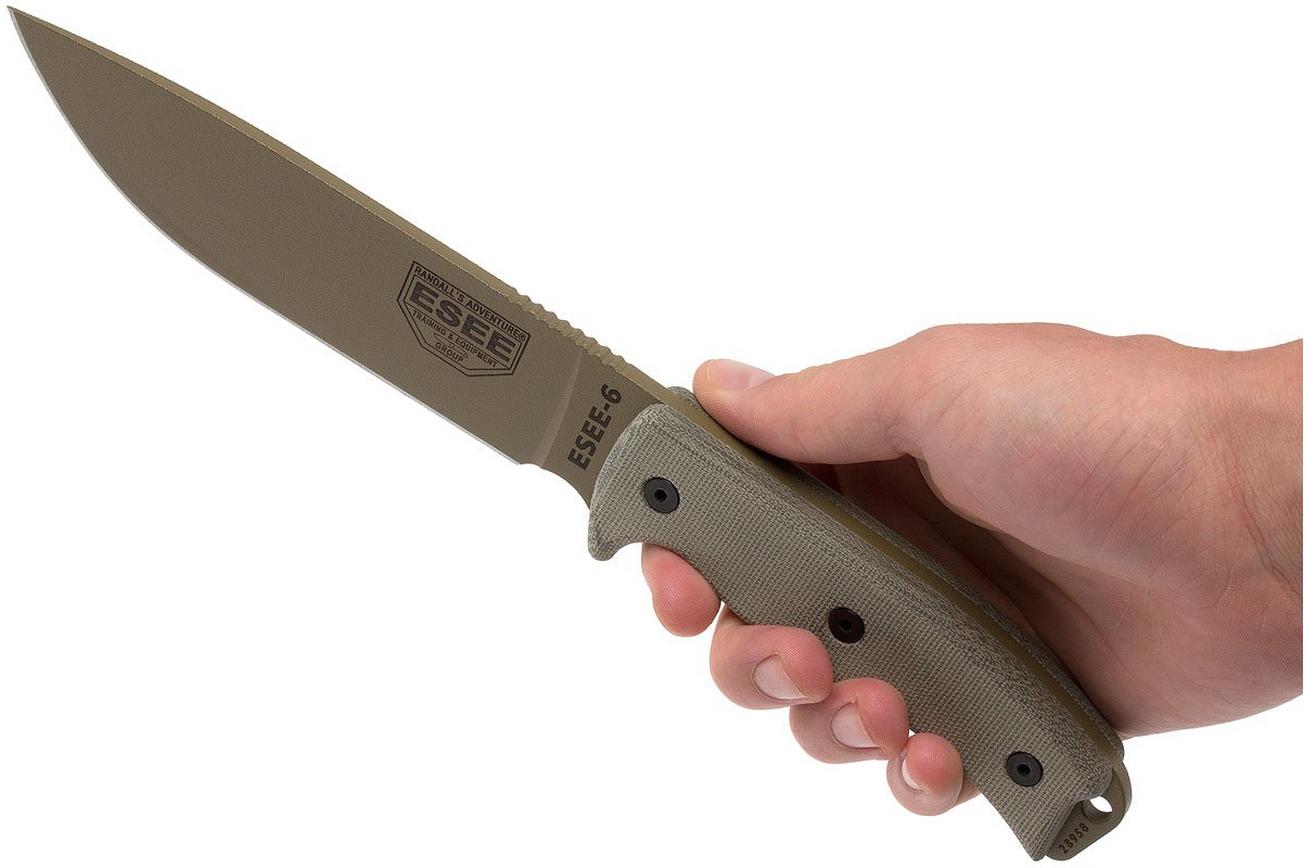 ESEE Model 6 desert tan blade 6P-DE survivalmes met zwarte schede   riemclip