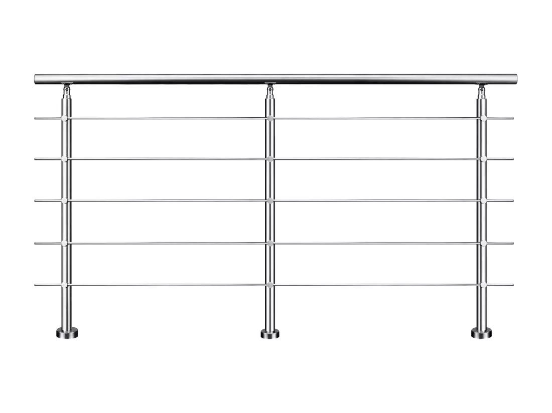 Garde-corps 200cm avec main courante, en acier inoxydable 201, pour intérieur et extérieur, garde-corps avec 5 traverses