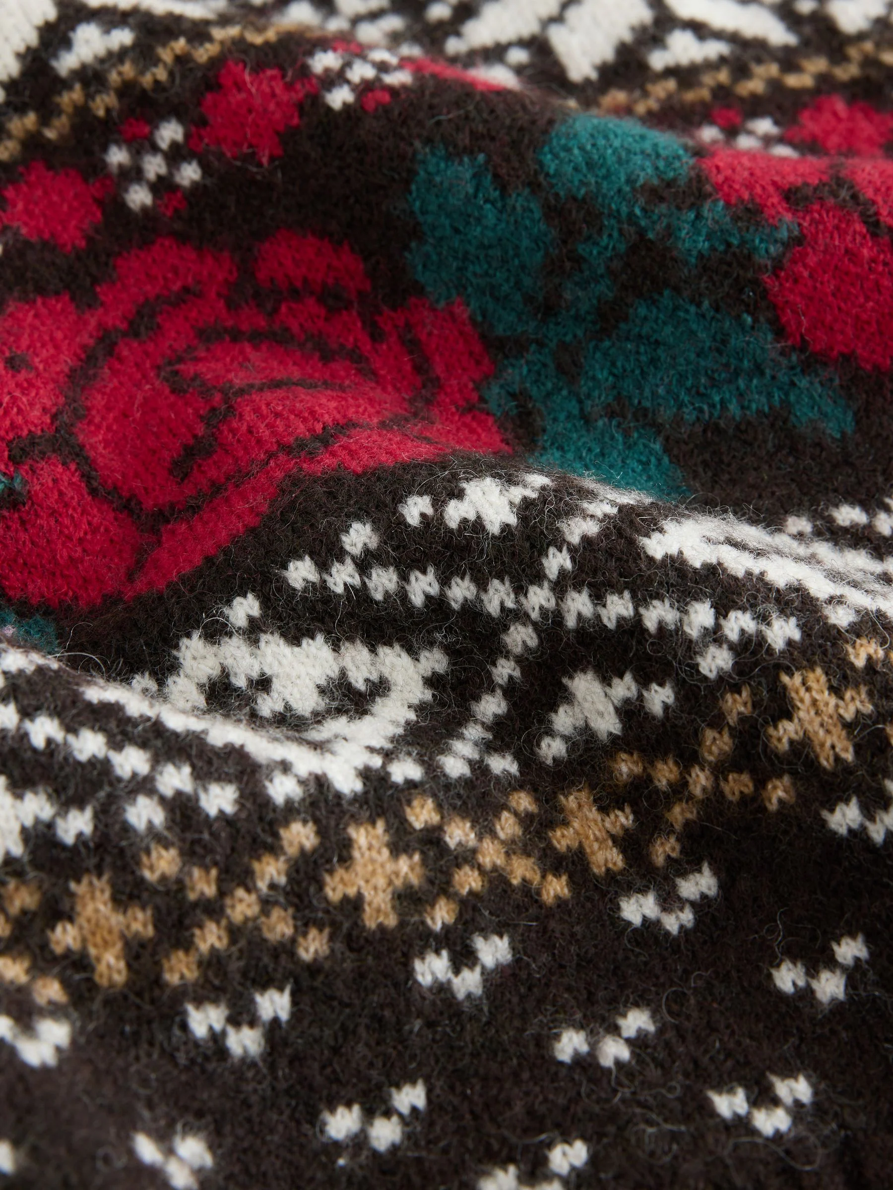 Chocoladebruin Fairisle - Gebreide trui met ronde hals van wol