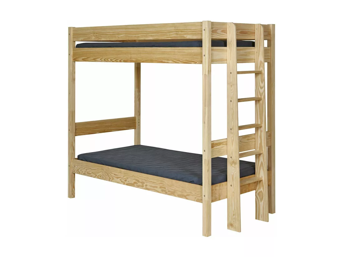 Pack lit superposé avec matelas 90x190 cm bois massif bois naturel TINO