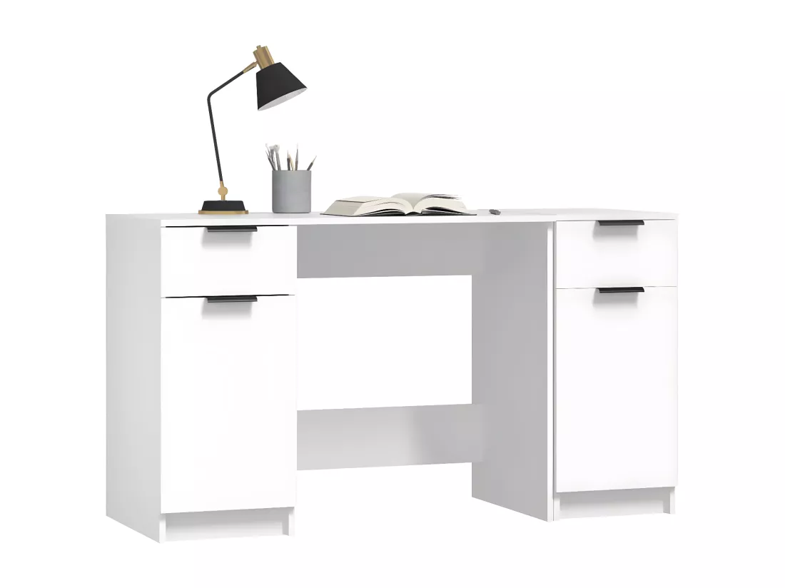 Bureau avec armoire latérale Blanc Bois d'ingénierie