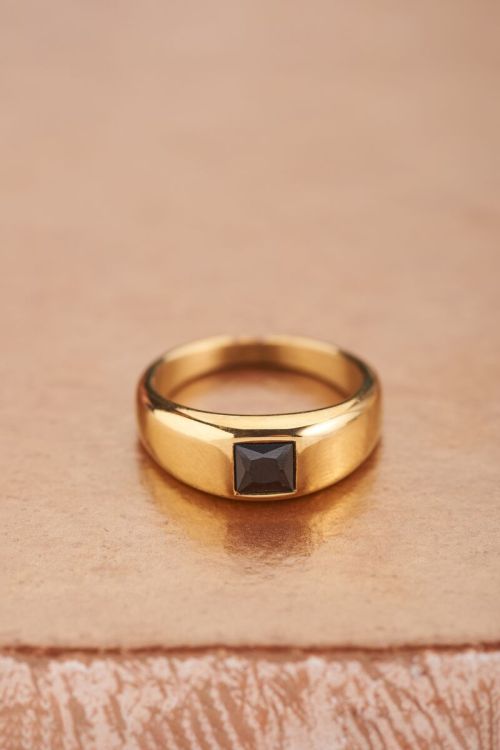 MOOD ring met vierkante zwarte steen
