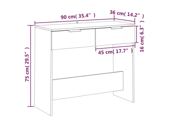Table console Chêne fumé 90x36x75 cm Bois d'ingénierie