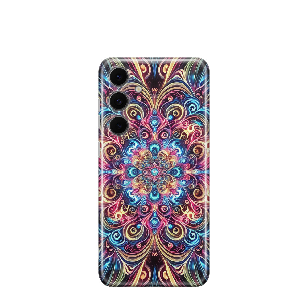 Samsung Galaxy S24 FE Gummi Hülle Neon Mandala - Blau / Gelb / Rot