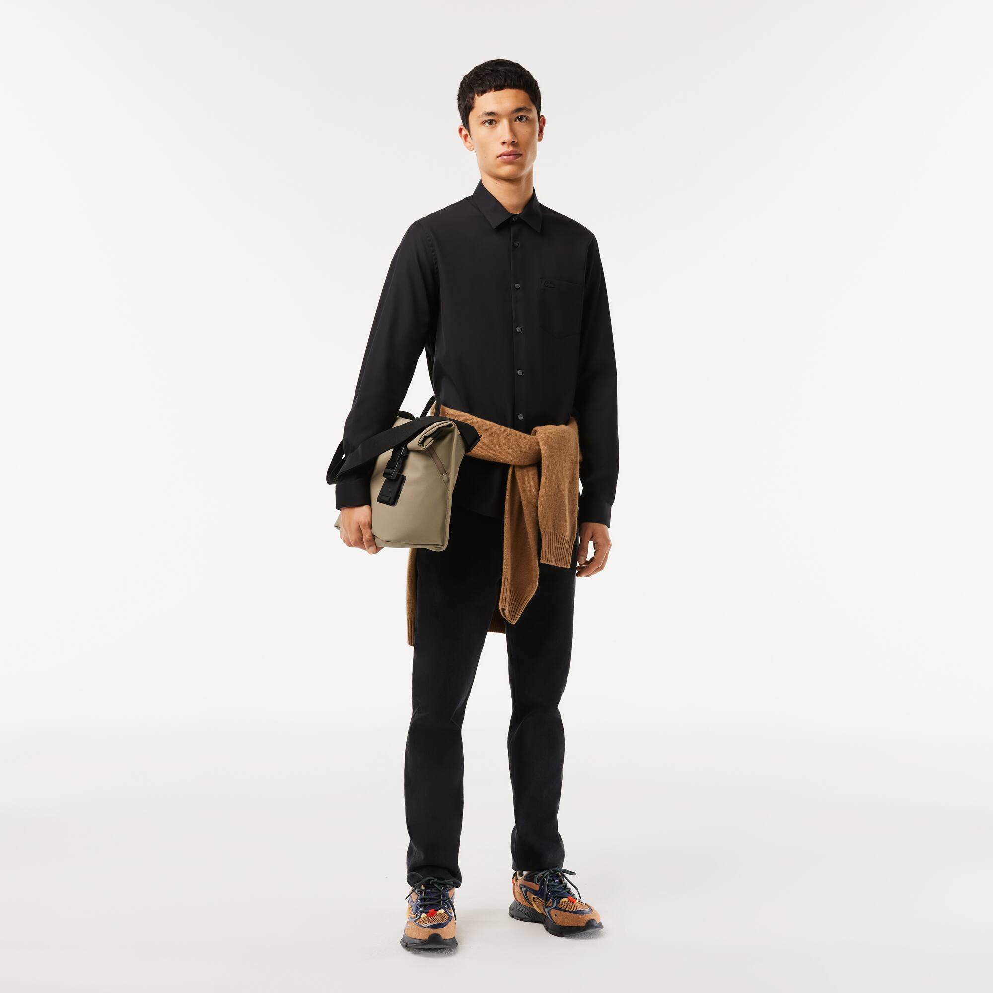Chemise regular fit unie en coton premium Manches Longues - Noir - Lacoste - Homme
