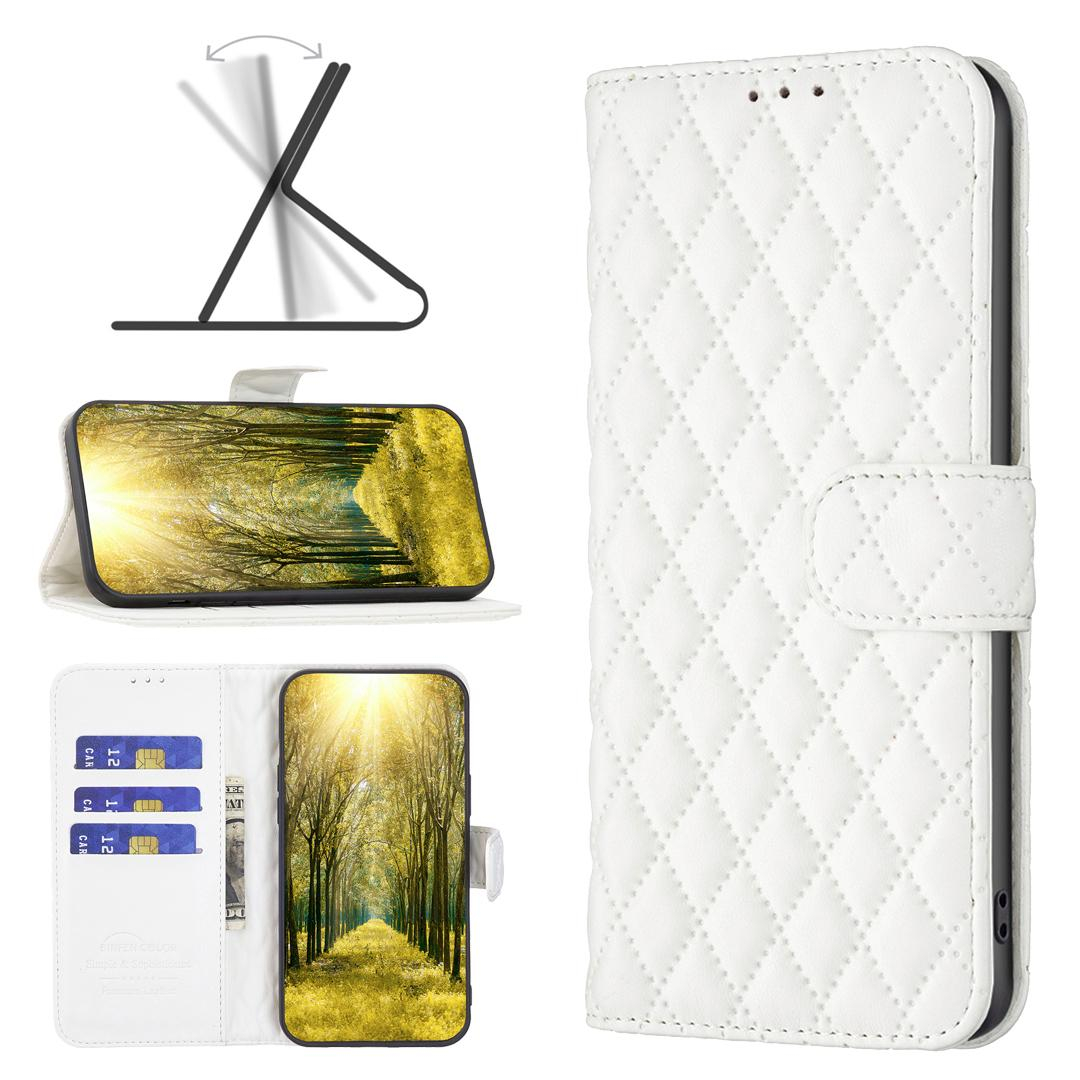iPhone 13 Pro Leder Tasche Flip Cover Steppmuster - Weiss