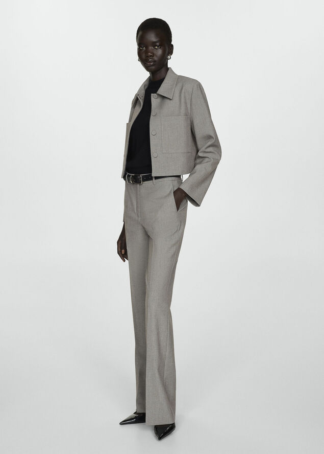 MANGO Cropped jacket with pockets Lt pastel grey