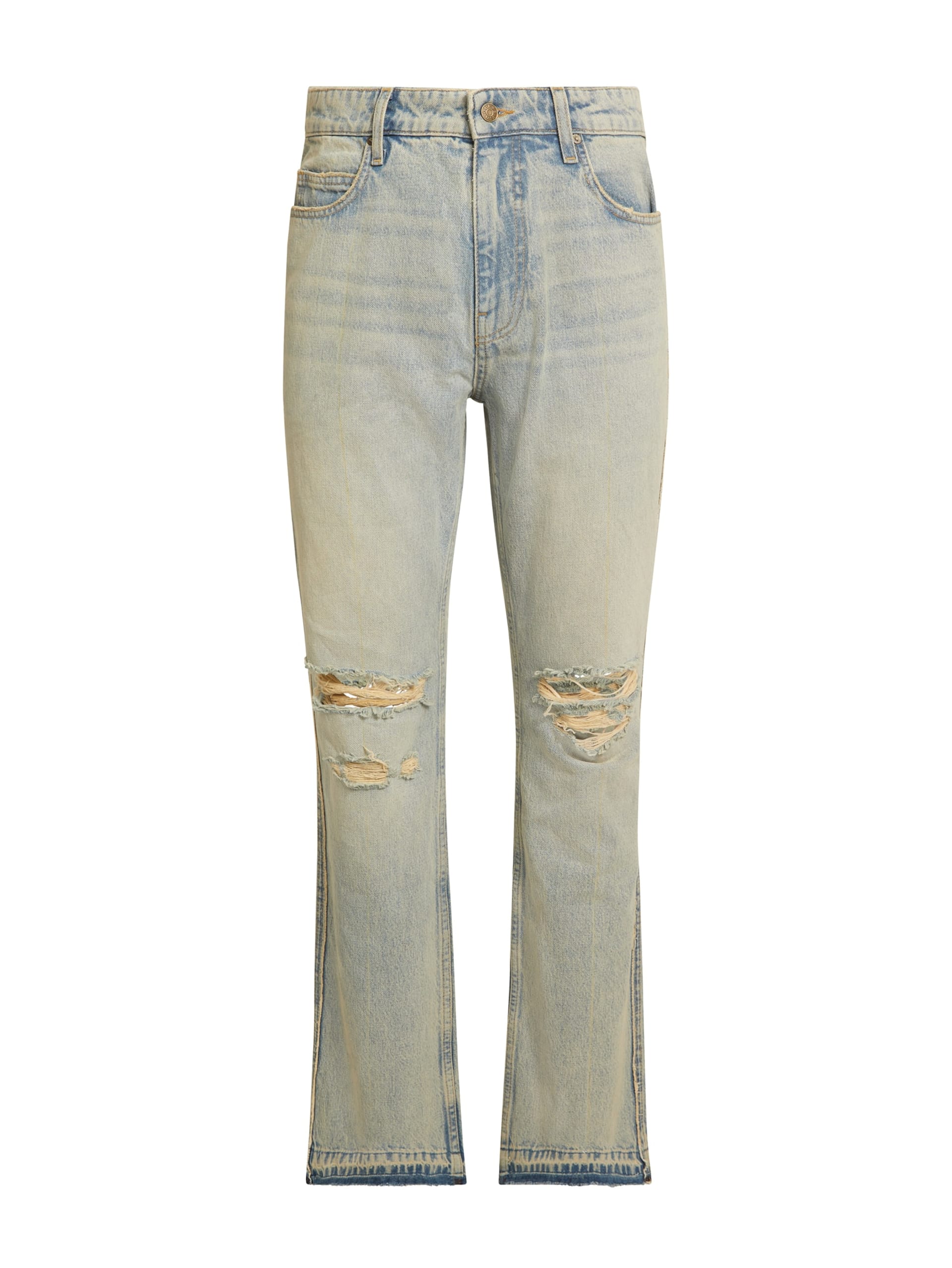 calça flare jeans desgastada