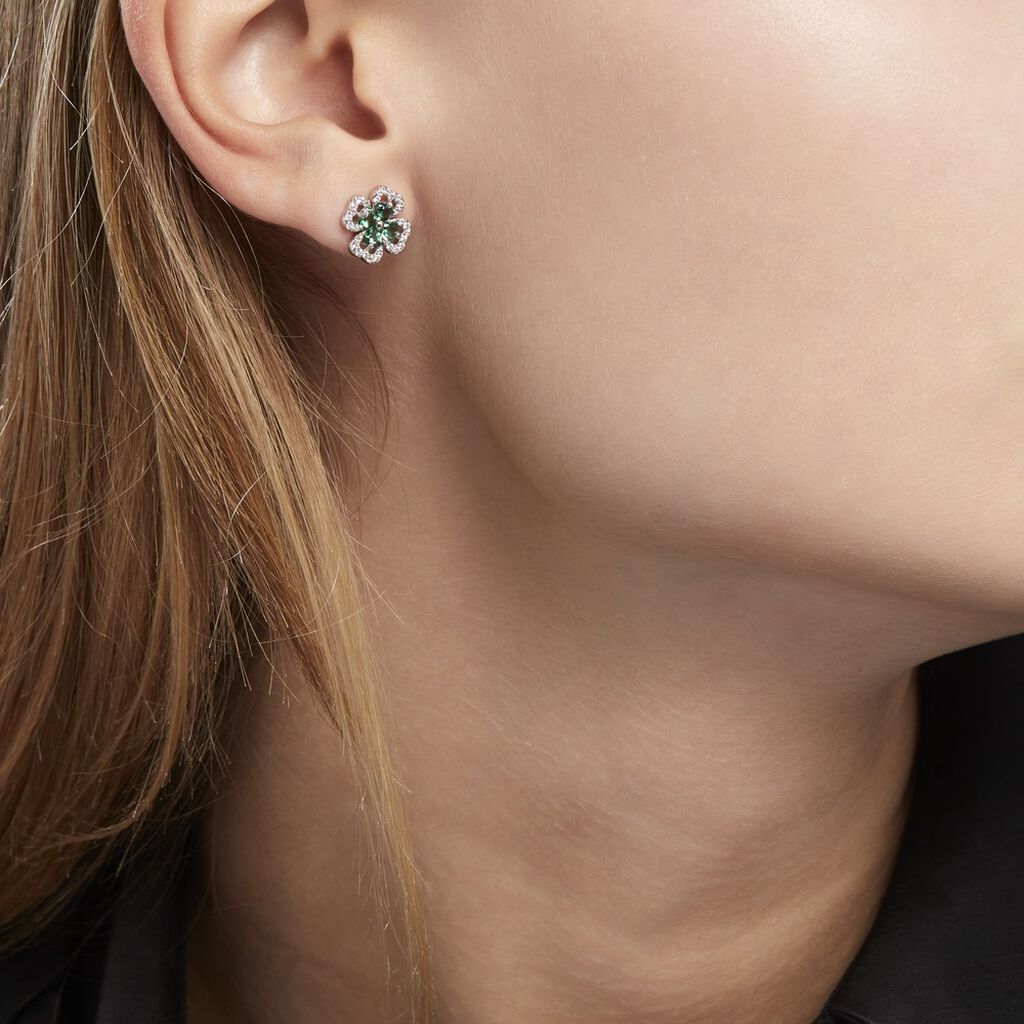 Boucles D'oreilles Puces Argent Blanc Deryn Verre Oxydes De Zirconium