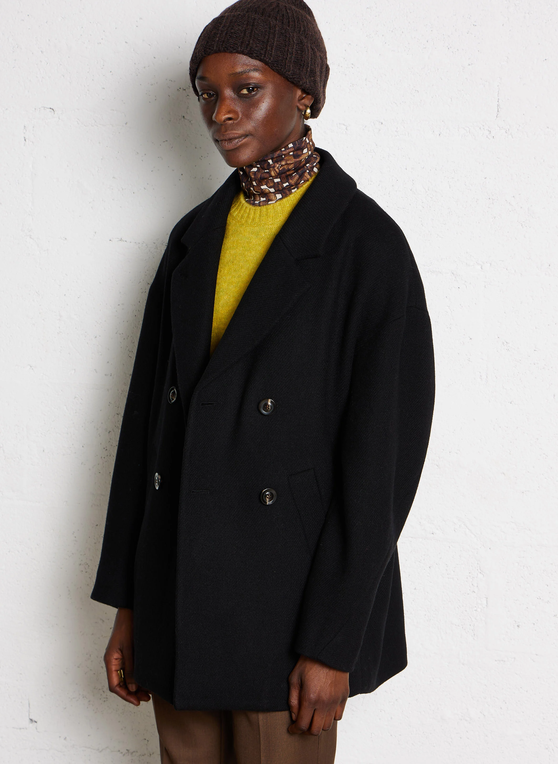 SALFORD - Manteau long tweed en laine| Noir