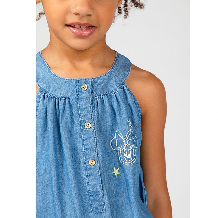 Combishort en coton avec broderie Minnie Disney - Bleu moyen