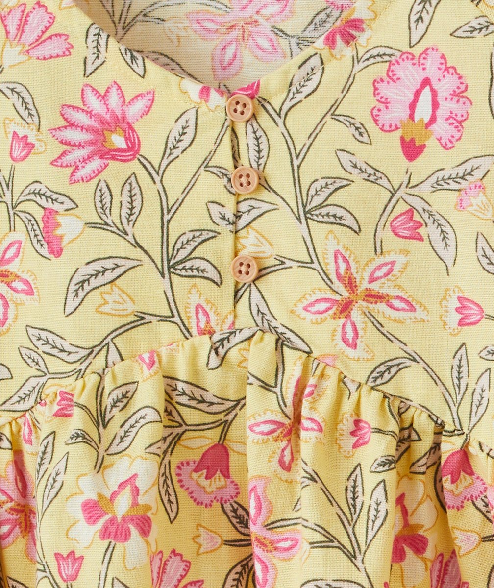 robe manches courtes fille jaune avec imprimé à fleurs