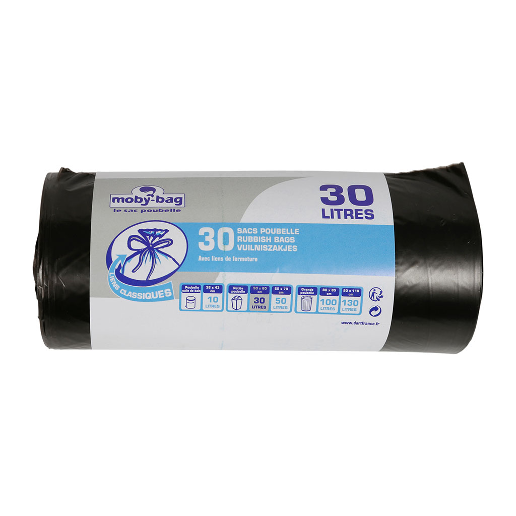 Lot de 30 sacs poubelle noir 30L