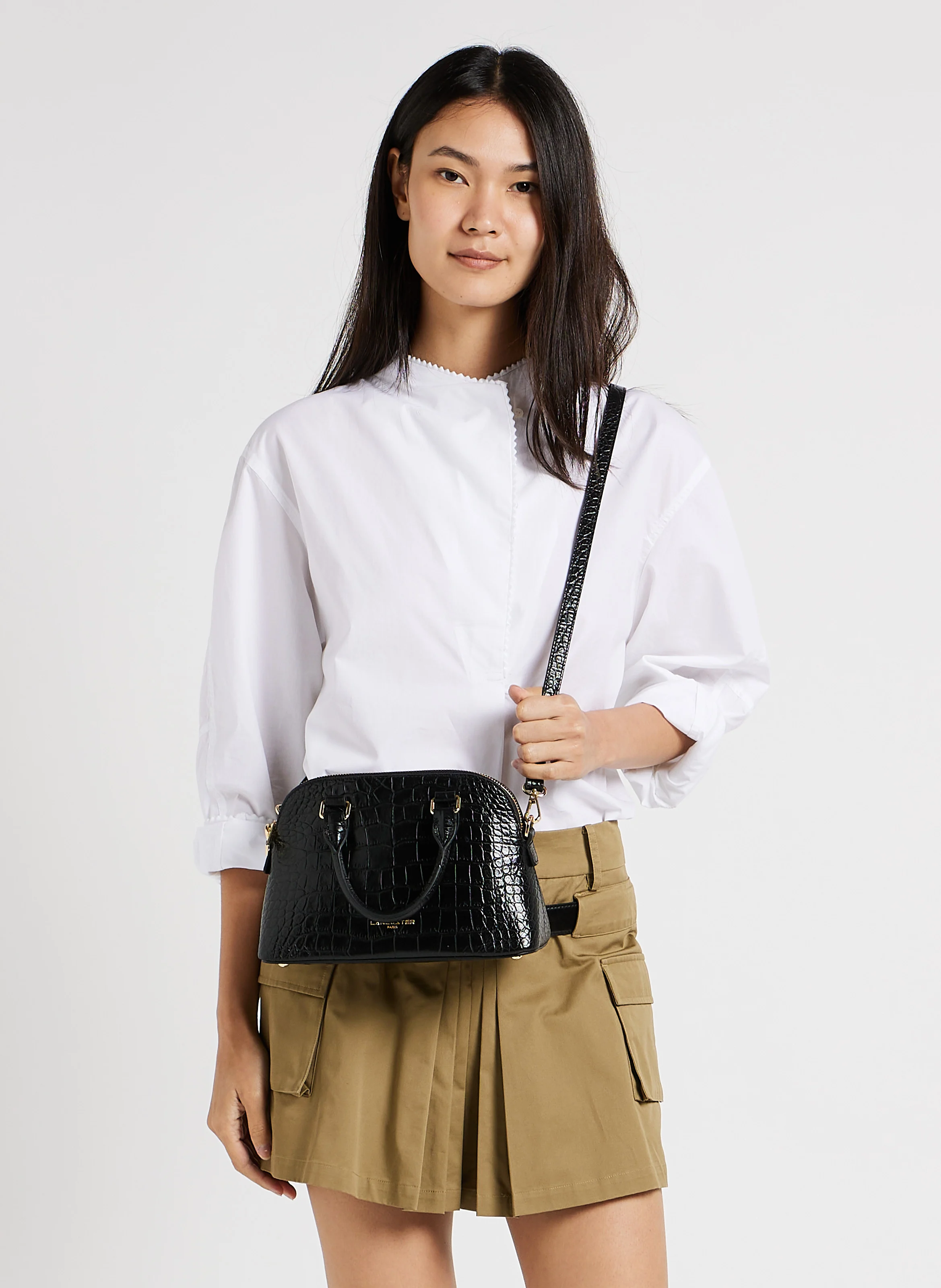 EXO - Sac demi-lune en cuir embossé croco | Noir