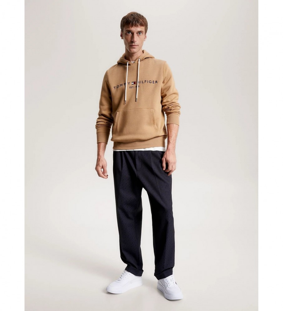 Moletom Tommy Hilfiger com cordão contrastante e logotipo marrom.