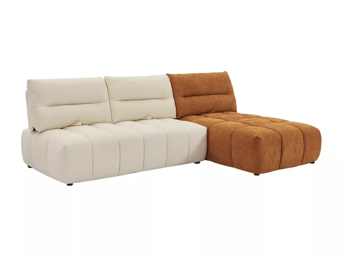 Canapé d'angle modulable dossier avance-recule en tissu texturé beige et terracotta APOLIU