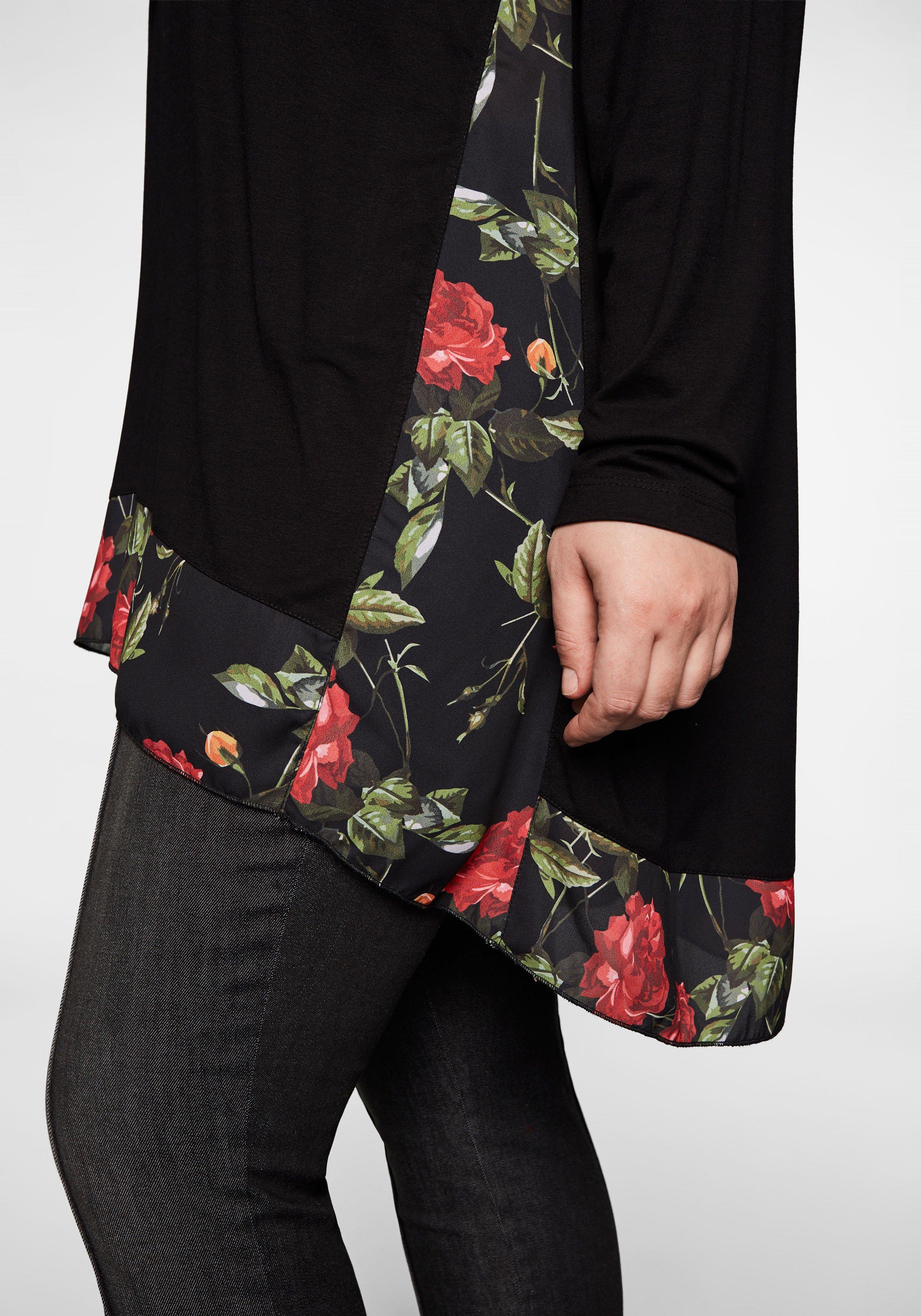Longshirt mit floral bedruckten Einsätzen