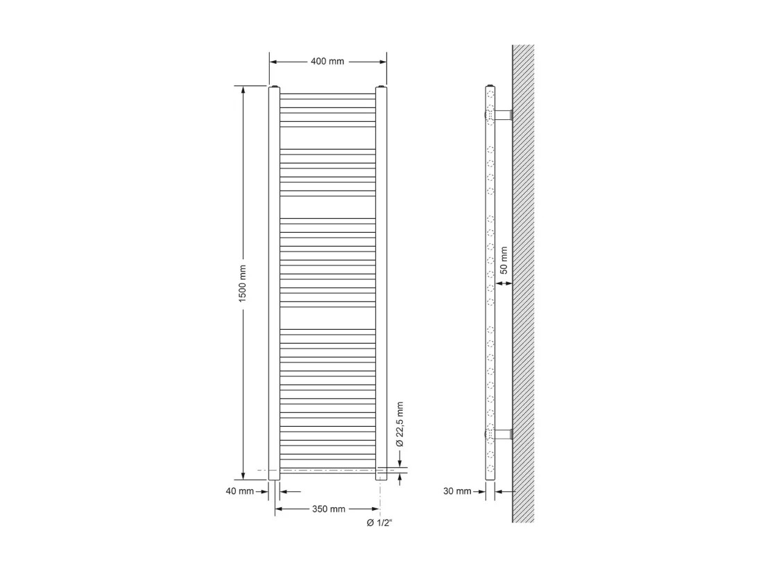 Radiateur de salle de bain Sahara Raccord latéral sèche-serviettes Anthracite 40 x 150 cm