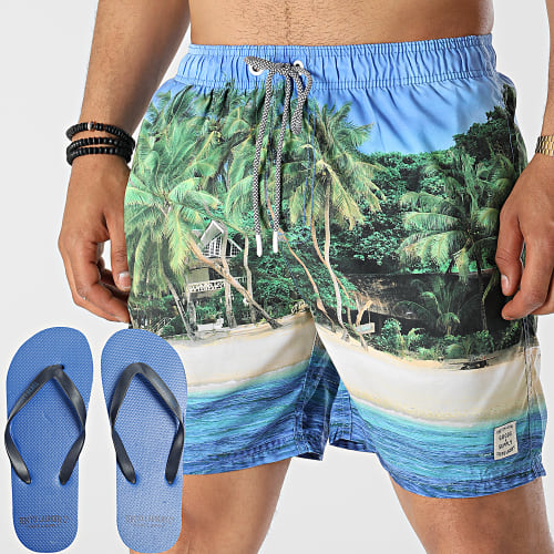 Ensemble Short De Bain Claquettes 1S10434 Bleu Vert