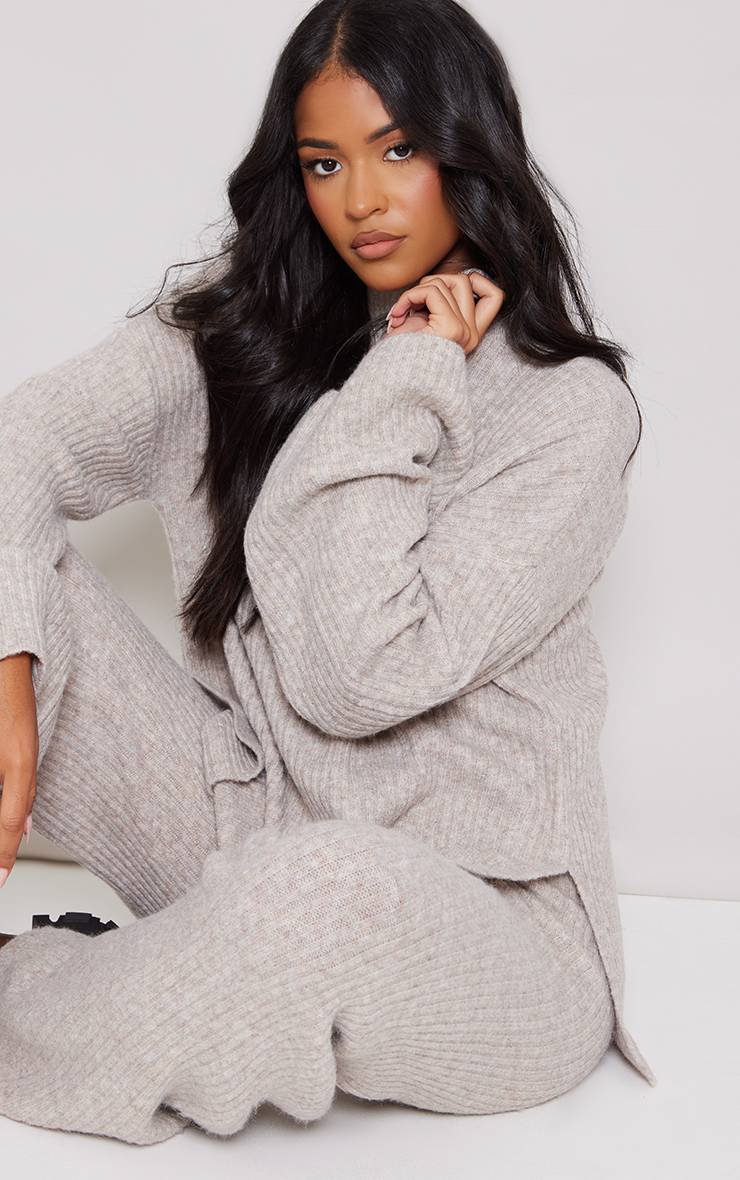 Marron Synthétiquell Oversize En Maille Côtelée Luxe Tall