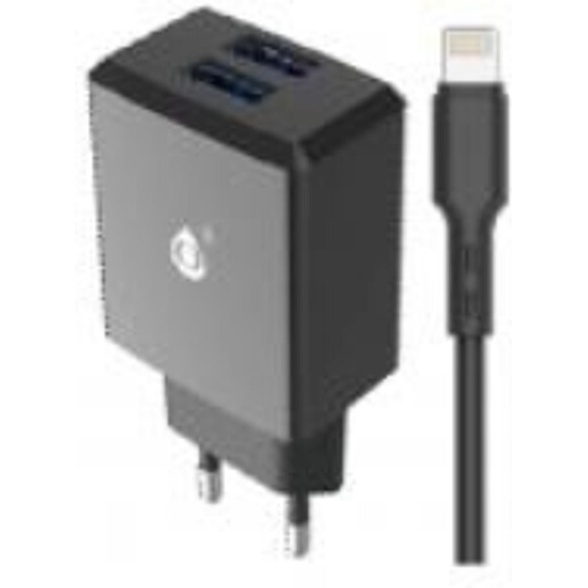 Chargeur pour téléphone mobile One+ Dual USB 2 ports Noir pour iPhone 8 X 12 et 13 + Câble