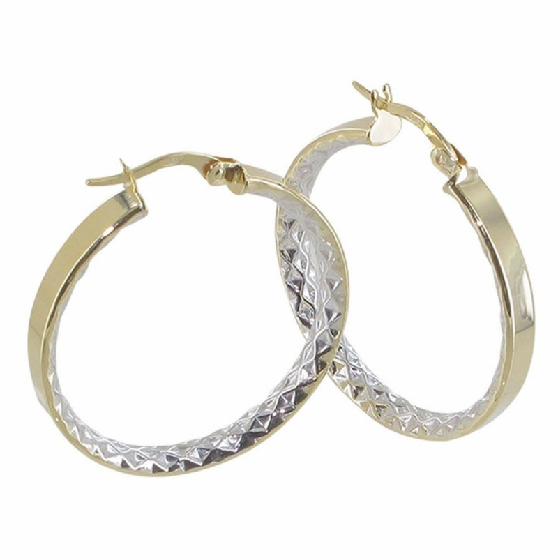 Boucles d'Oreilles Créoles Or Bicolore Jaune et Blanc