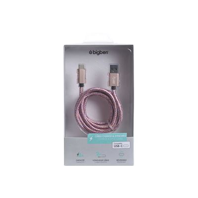 Bigben - câble de charge et de synchronisation USB/USB-C - 2 m - rose