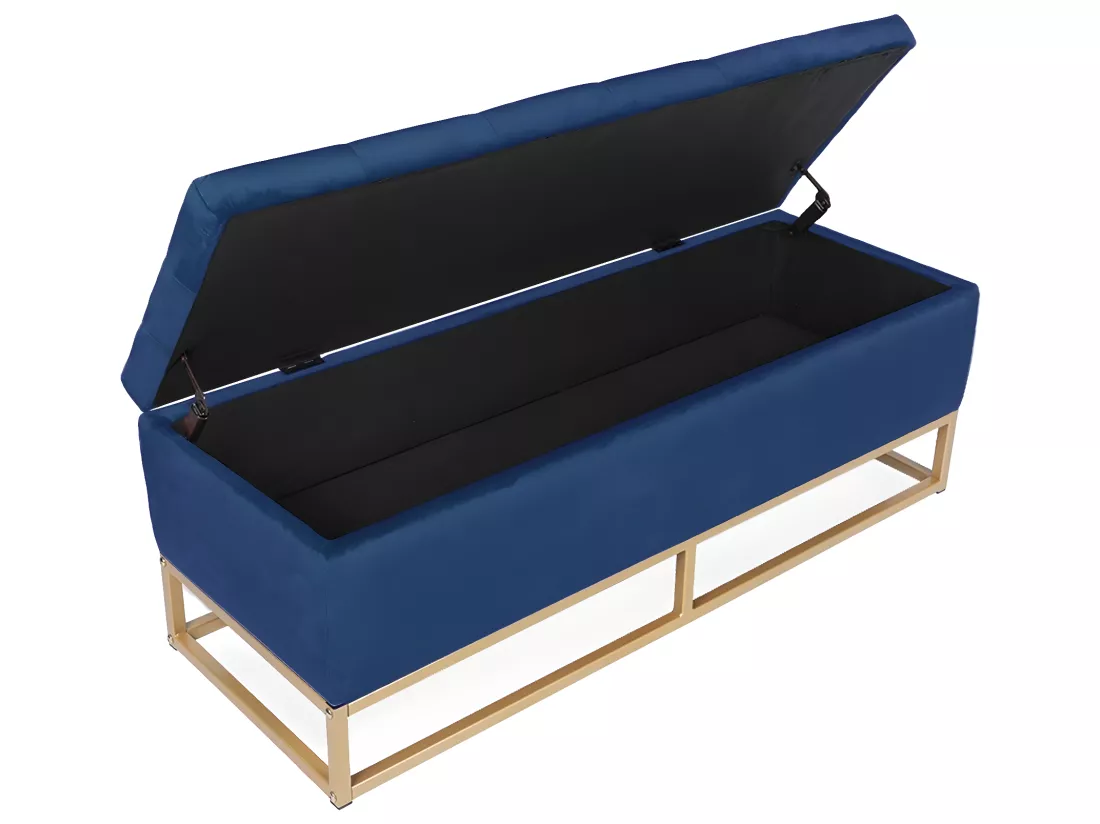 Banquette coffre Angele Velours bleu pieds or