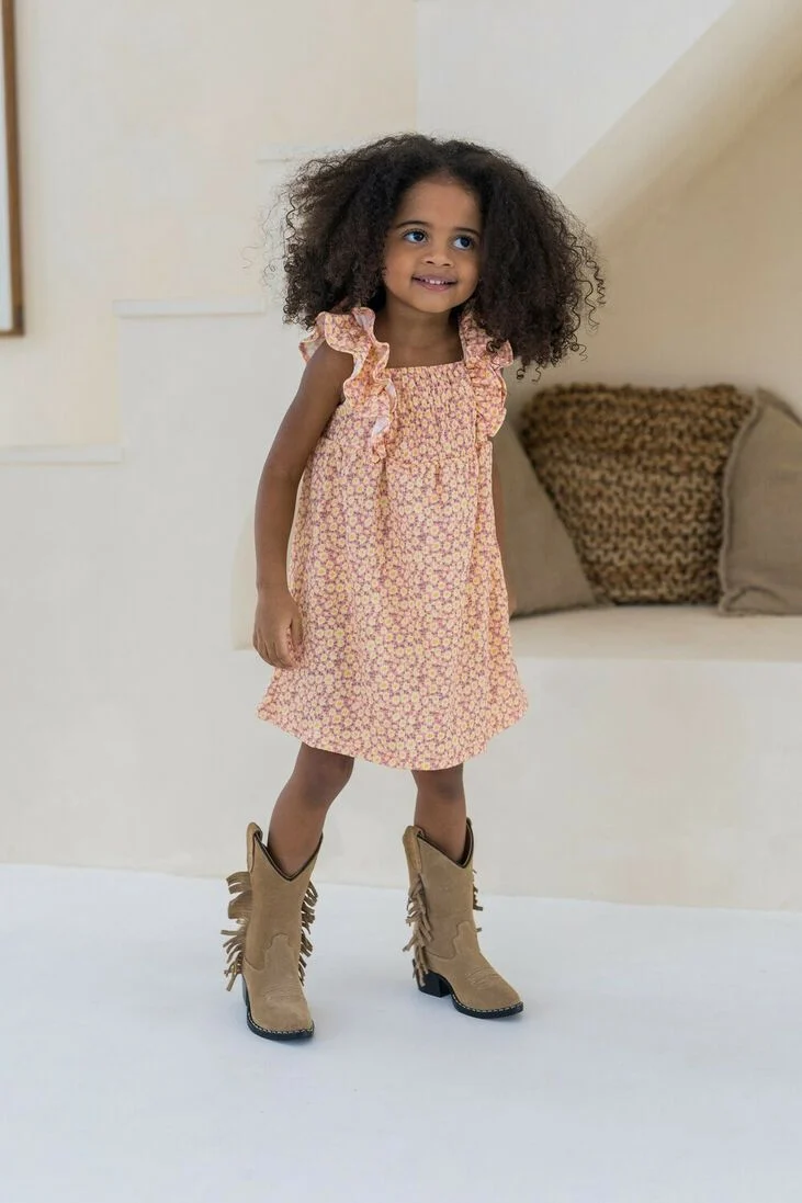 LIKE FLO oranje like flo  fancy flower crepe smock dress