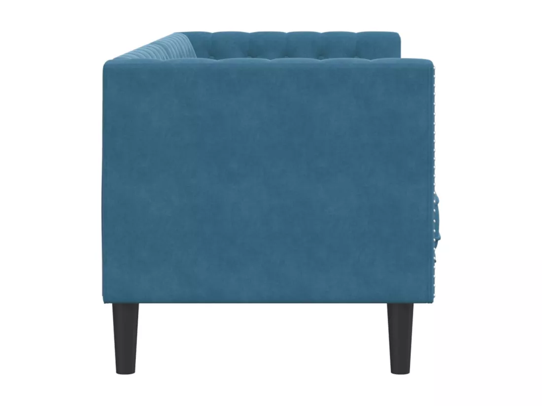 Canapé Chesterfield avec traversins 3 places bleu velours