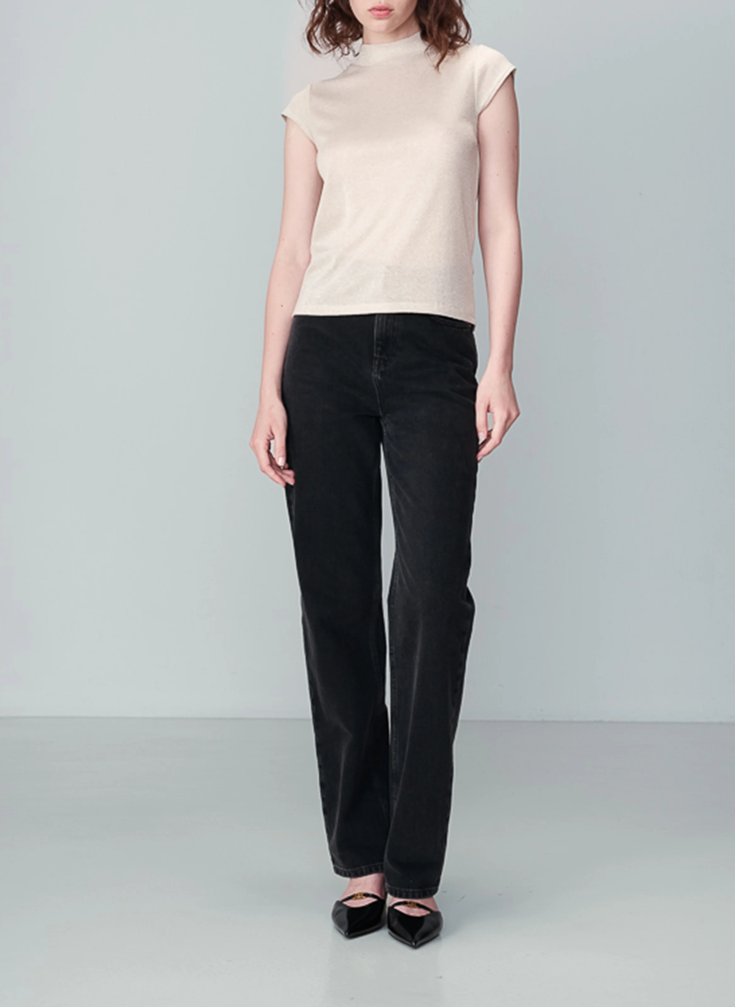 NECTAR - Top col montant ajusté pailleté | Beige