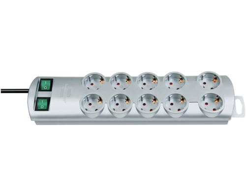 Brennenstuhl 10-voudige stekkerdoos met schakelaar Primera-Line 3G1.5 zilver 2.0 m