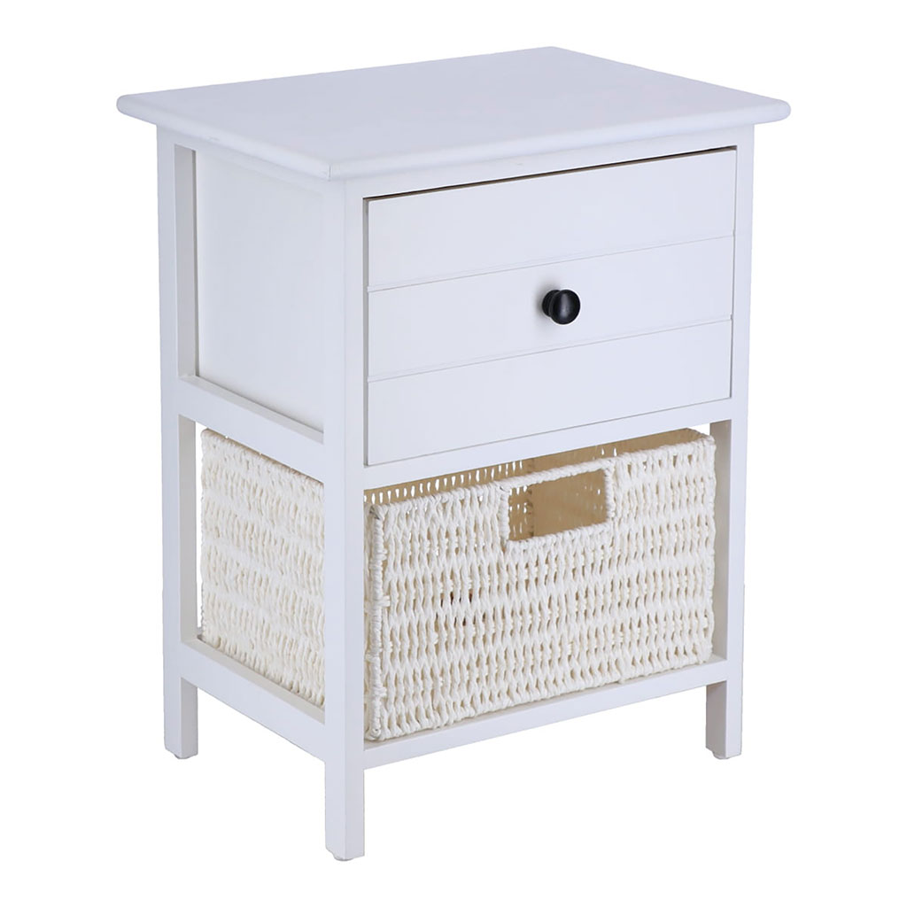 Meuble de rangement paulownia 1 panier 1 tiroir blanc 37.5x48x27.5cm