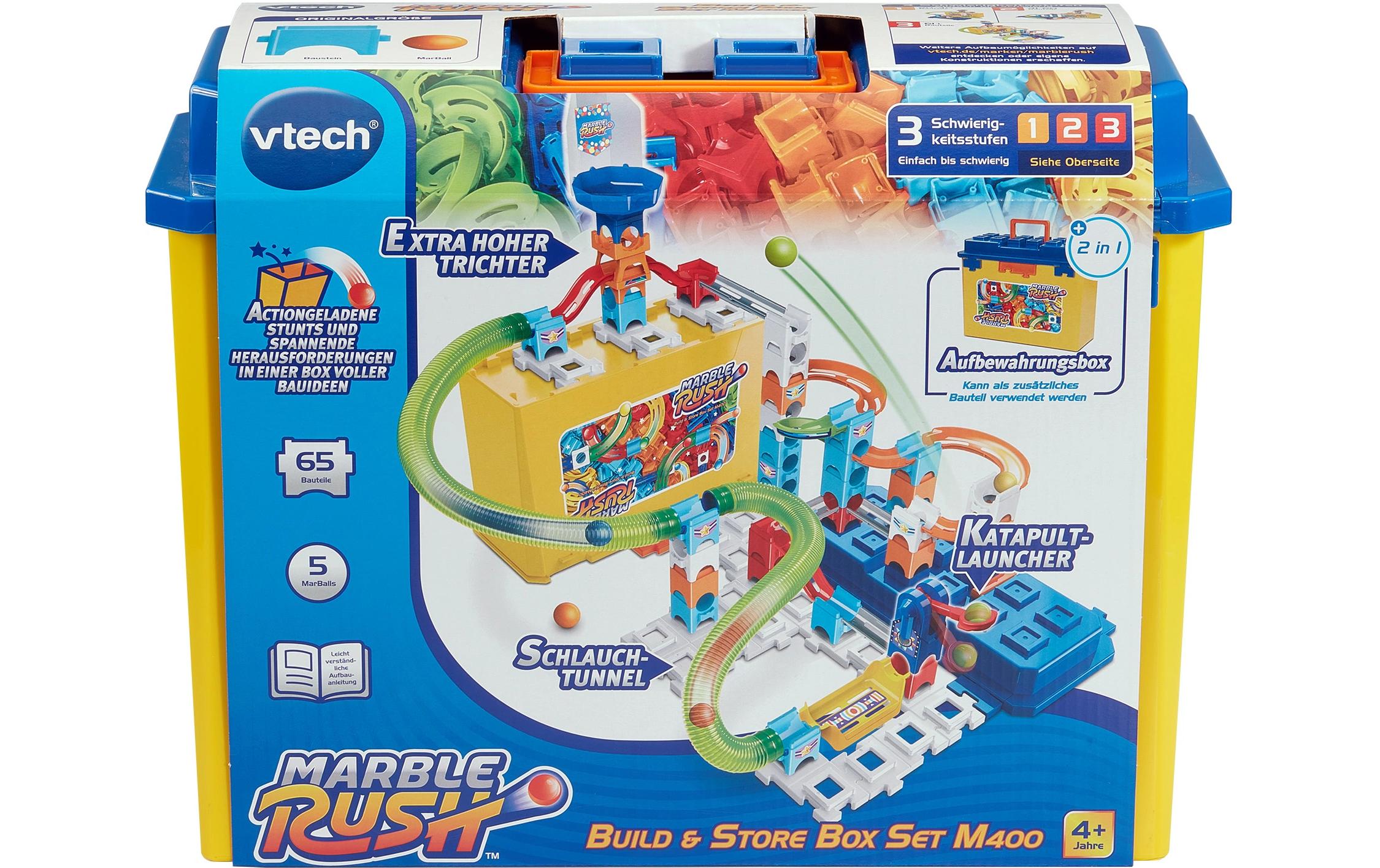 Marble Rush Build & Store Box Set M400 -DE-Interaktives Bau- und Aufbewahrungsset mit 65 Bauteilen und 5 MarBalls