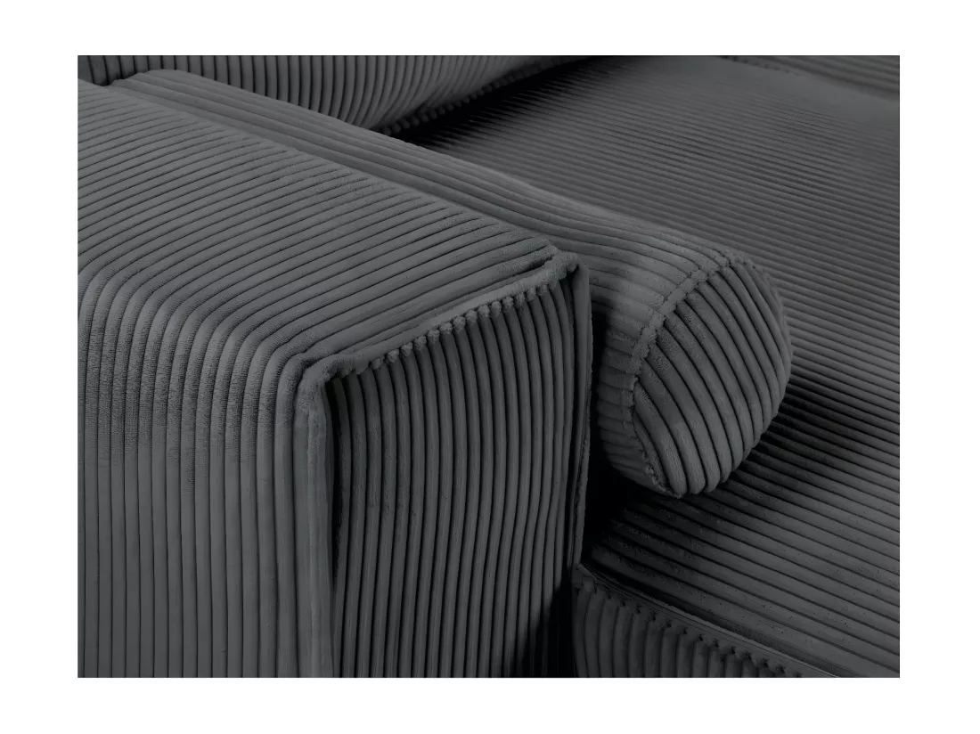 Canapé panoramique 5 places Clarence convertible avec coffre en velours côtelé - Gris anthracite - L322 x P161 x H87cm - Loungitude