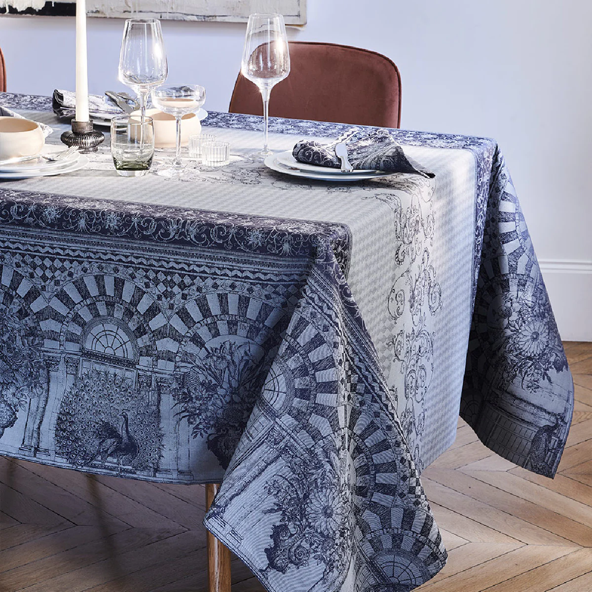 Chemin de table antitache déperlant pur coton gris 54X180 Garnier Thie