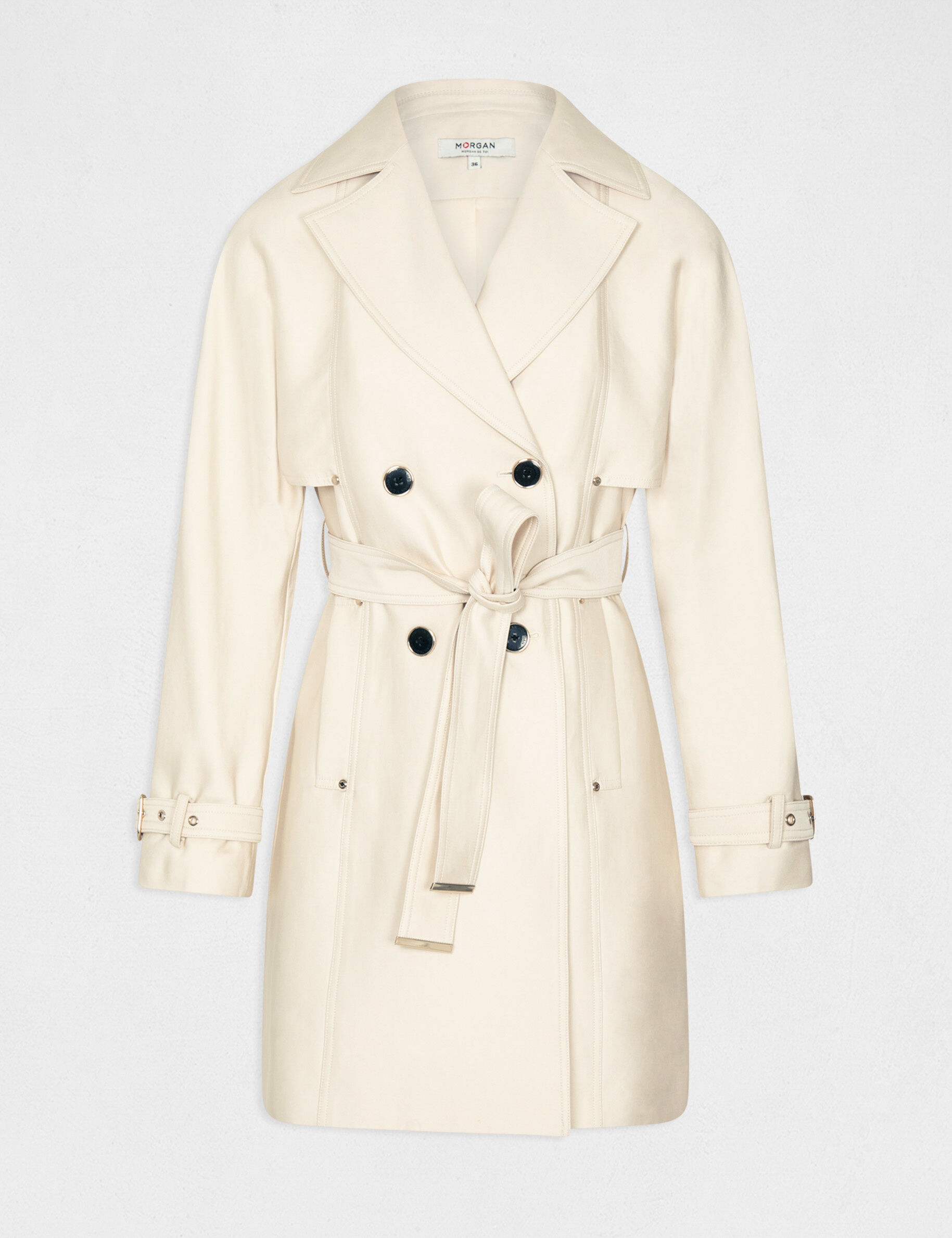 Trench droit ceinturé ecru moyen femme - ecru_moyen