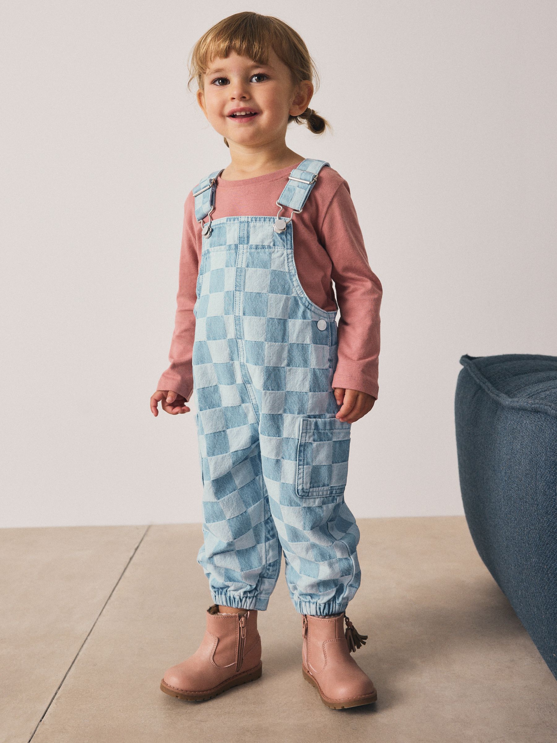 Normaal blauw - Checked Dungarees (3mths-7yrs)