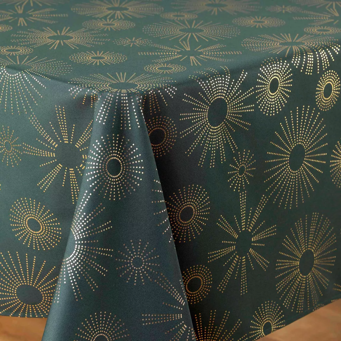 Nappe de Noël rectangulaire (150 x 240 cm) Pampille métallisé Vert