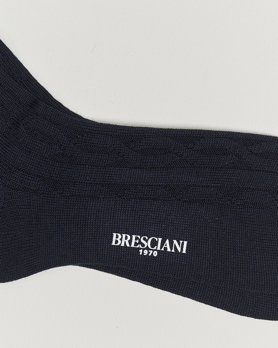 Bresciani Link Ribbed Wool Socks Navy