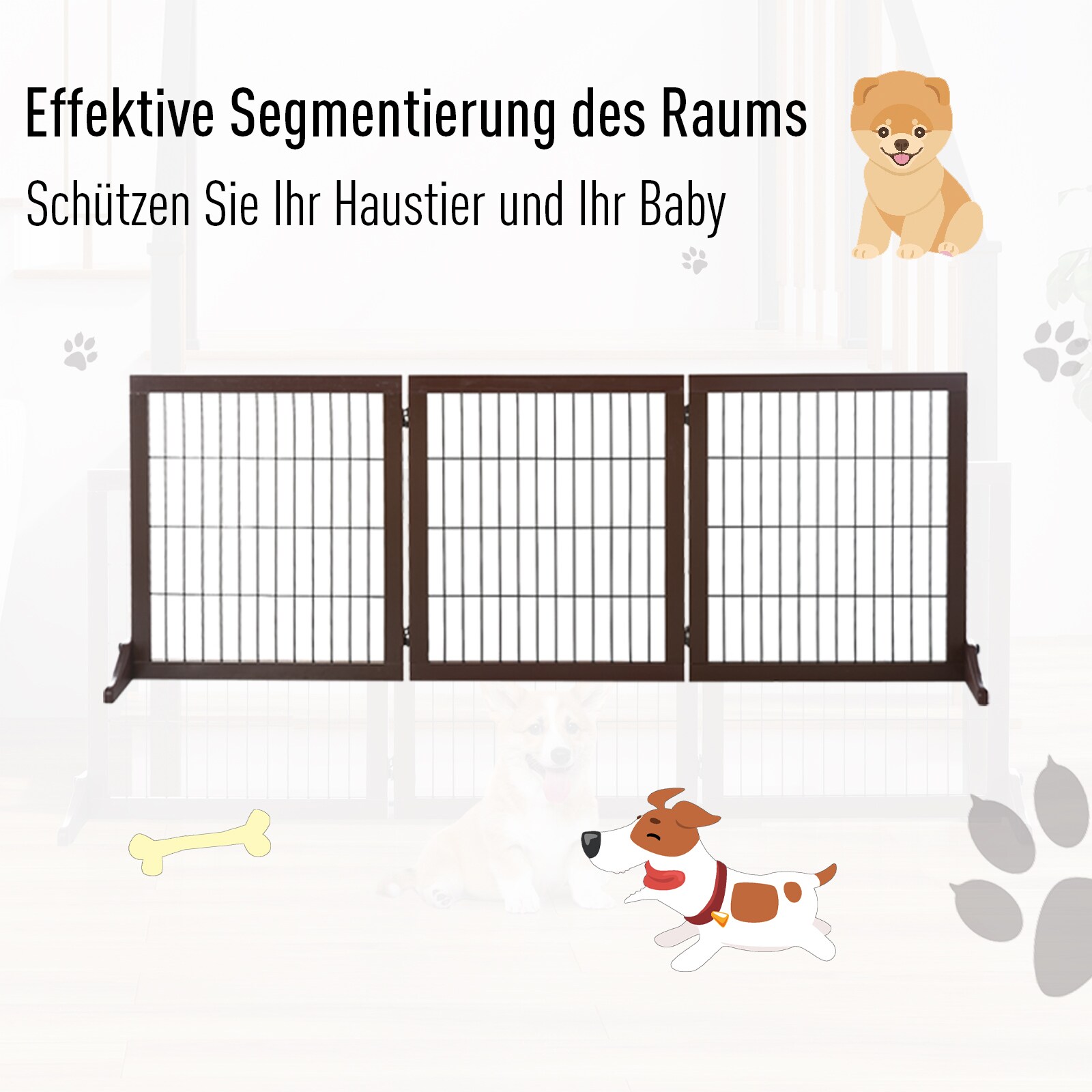 PawHut Absperrgitter für Hunde 185 x 36 x71 cm (LxBxH)