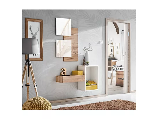 Meuble d'entrée TORTH 1 – Ensemble complet – Coloris chêne et blanc – Design moderne et pratique